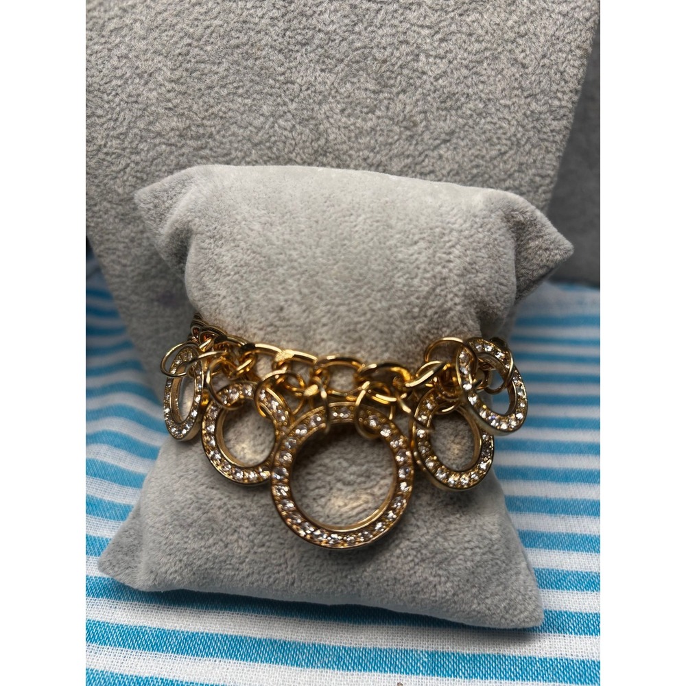 #41. Vintage Gold Charm Bracelet with Crystal Pavé Circles